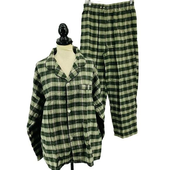 Northwest Territory Flannel Pajama Mens XL Green Plaid Snap Button 2pc Lounge XL - Picture 1 of 11